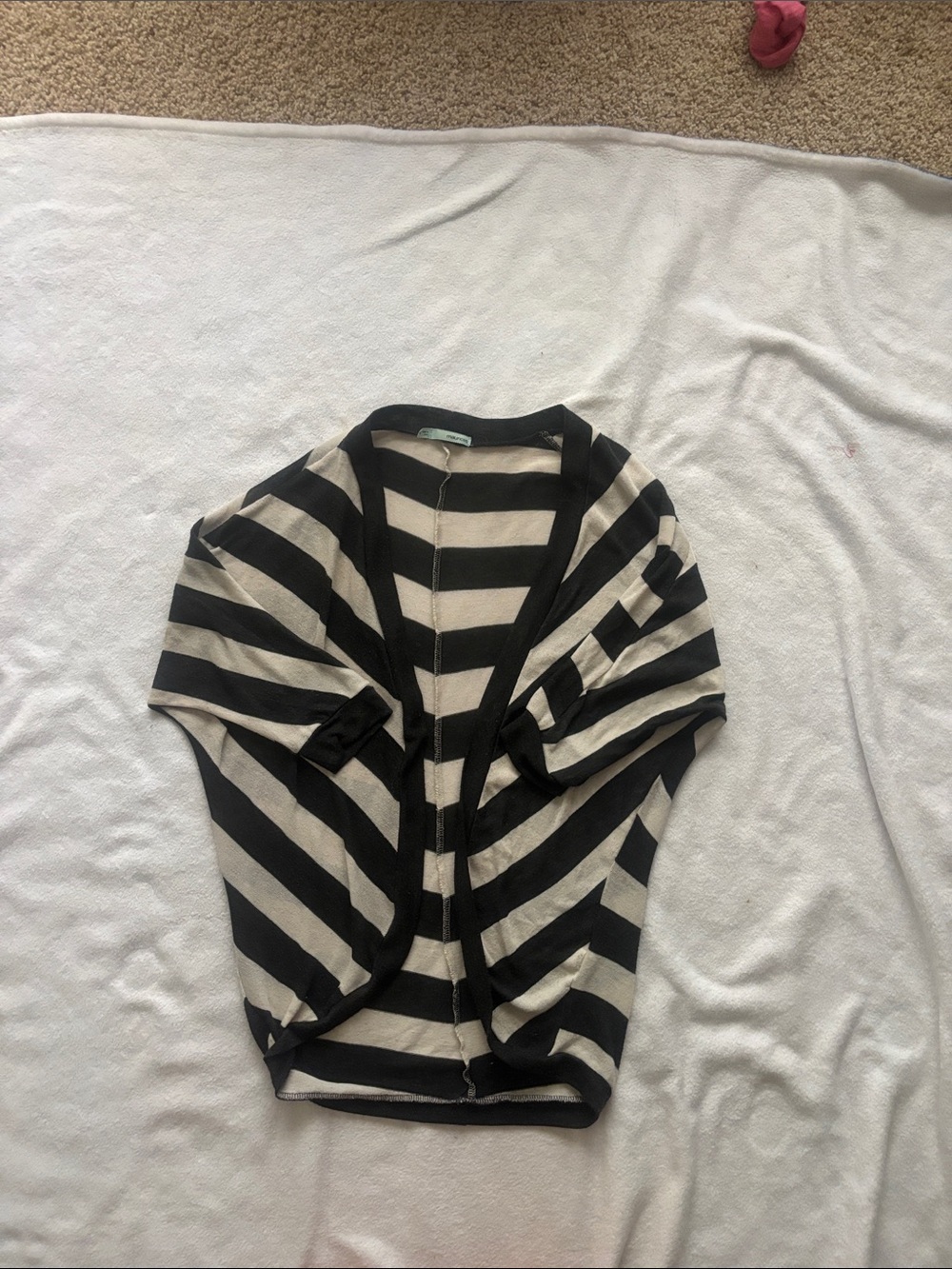 Maurices Black and Cream Striped Open-Front Cardigan